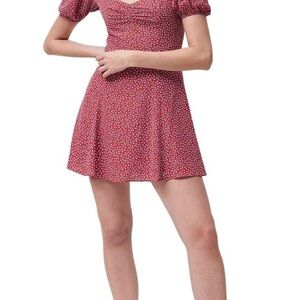 French Connection Pink Mini Dress Puff Sleeve Sweetheart Neckline